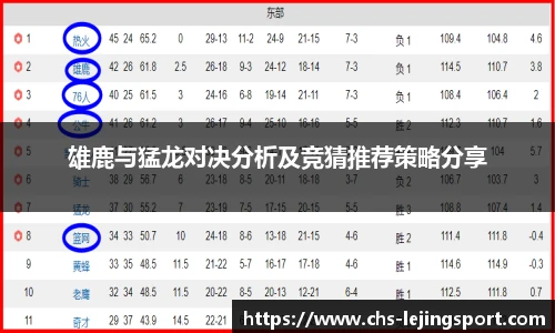 雄鹿与猛龙对决分析及竞猜推荐策略分享